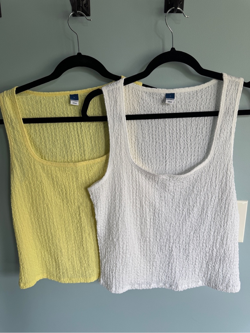 Old Navy Textured Tank Tops in White and Light Yellow